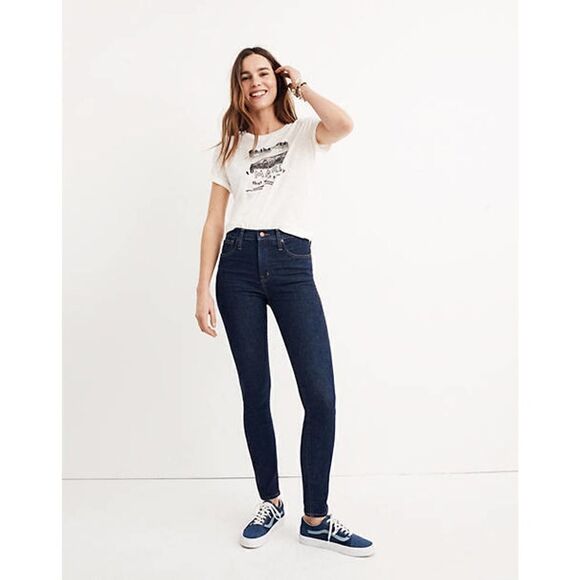 MADEWELL 10" High-Rise Skinny Jeans in Lucille Wash Dark blue denim size 25S - Picture 1 of 8